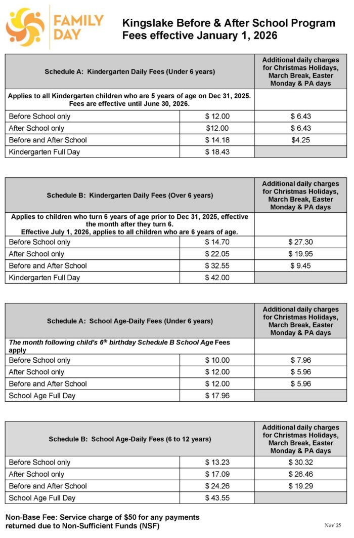 Click here to download a copy of Kingslake Before & After School Program Fees effective January 1, 2026